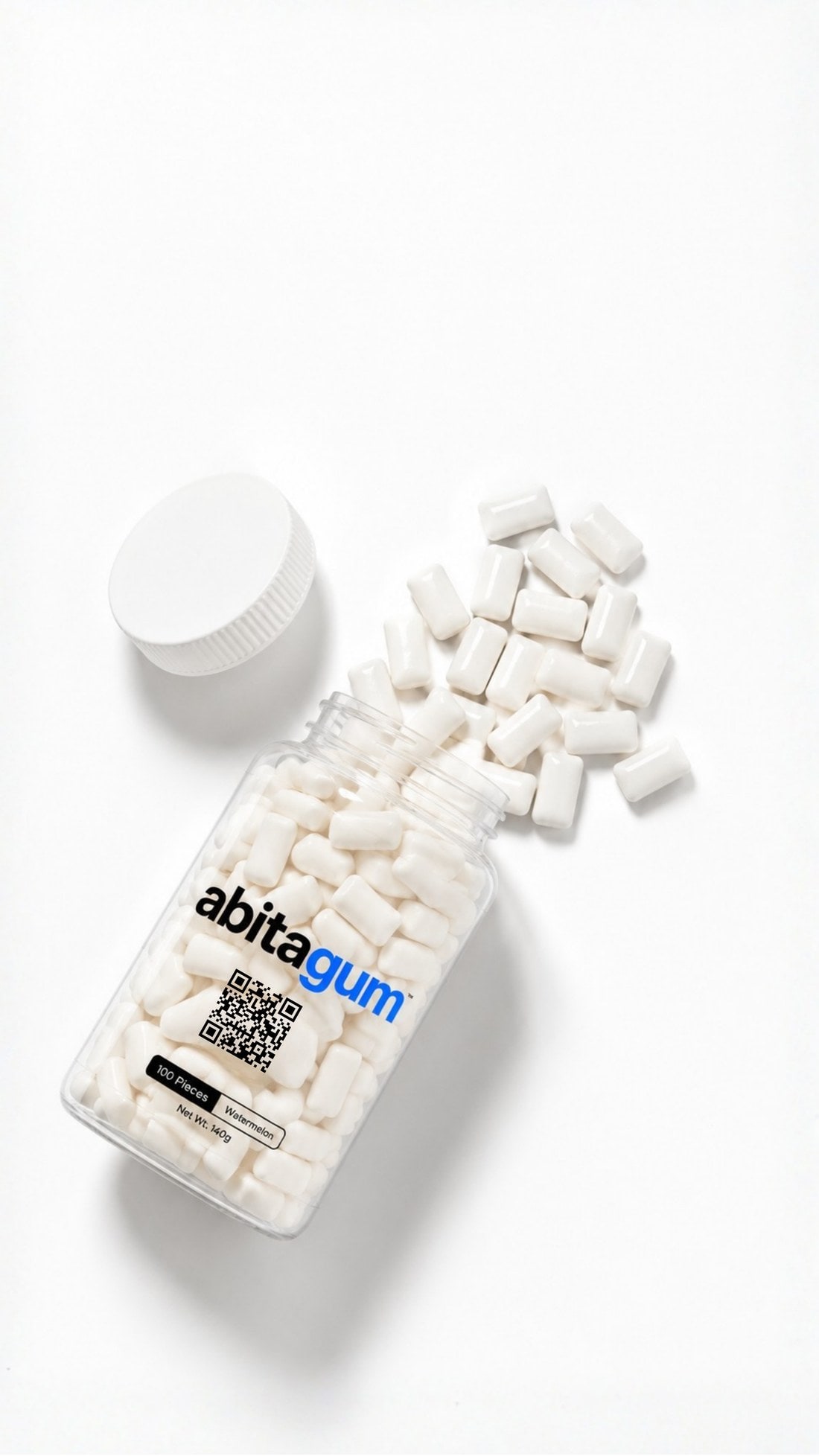 A bottle of Abitagum focus gum with pieces spilling out